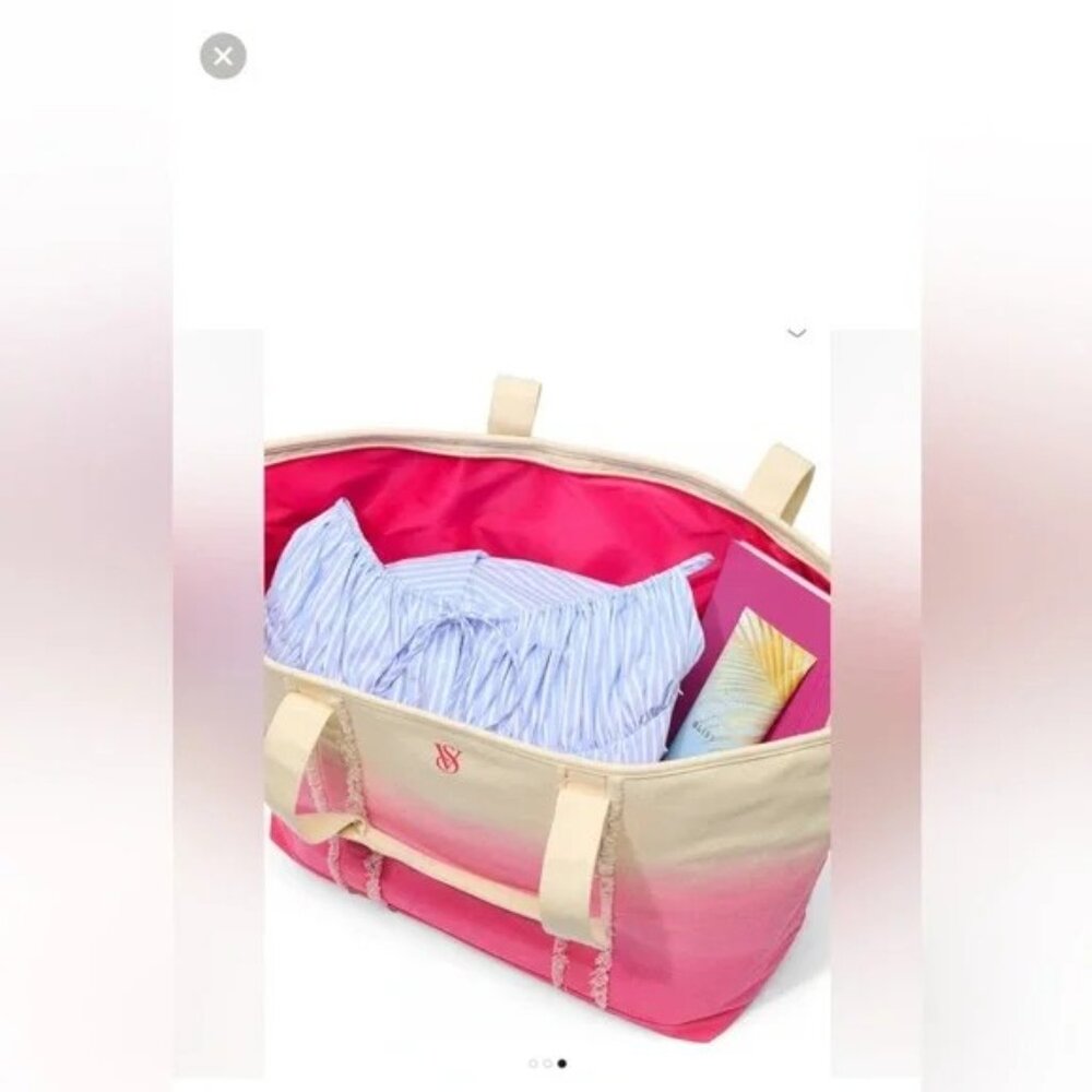 Victoria’s Secret Ombré Canvas Tote Bag Travel Pink Bag New! - Picture 7 of 8